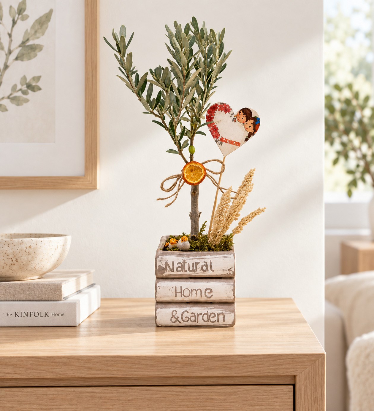 Kitap Vazoda Zeytin Bonsai yaşam alanında gerçekçi boyut görünümü