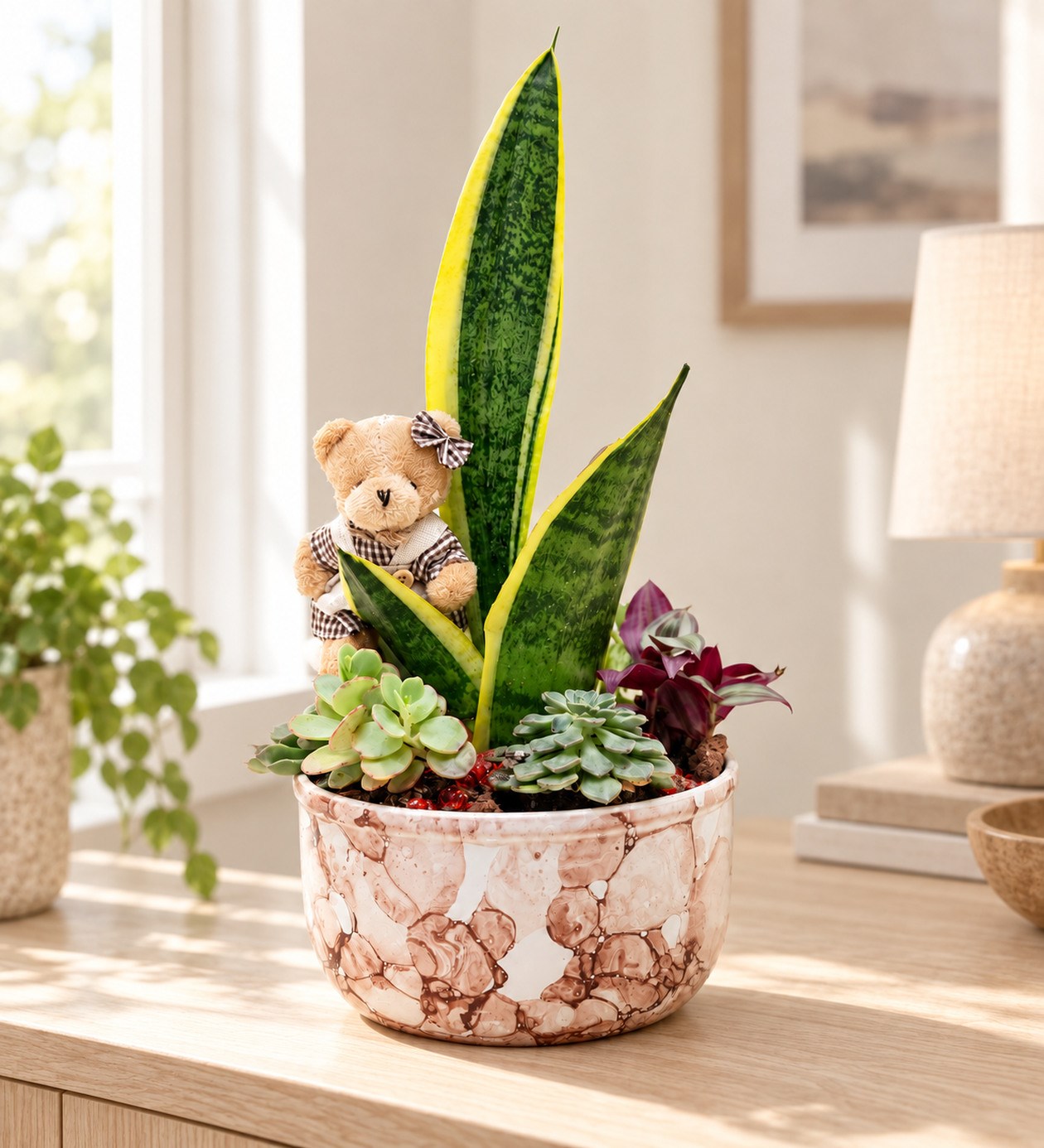 Sanseveria Tasarımı yaşam alanında gerçekçi boyut görünümü