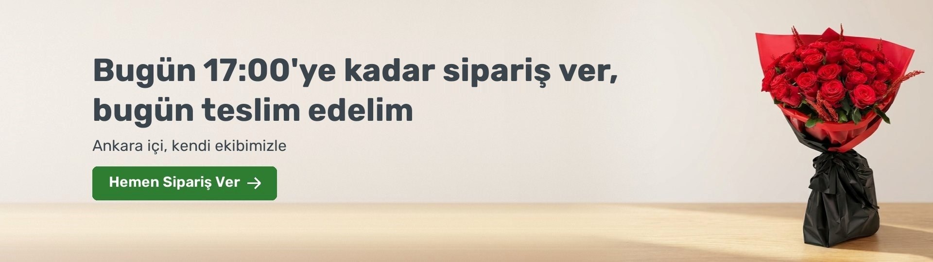 Kırmızı gül buketi. Bugün 17:00'ye kadar verilen siparişler Ankara içinde aynı gün teslim edilir.