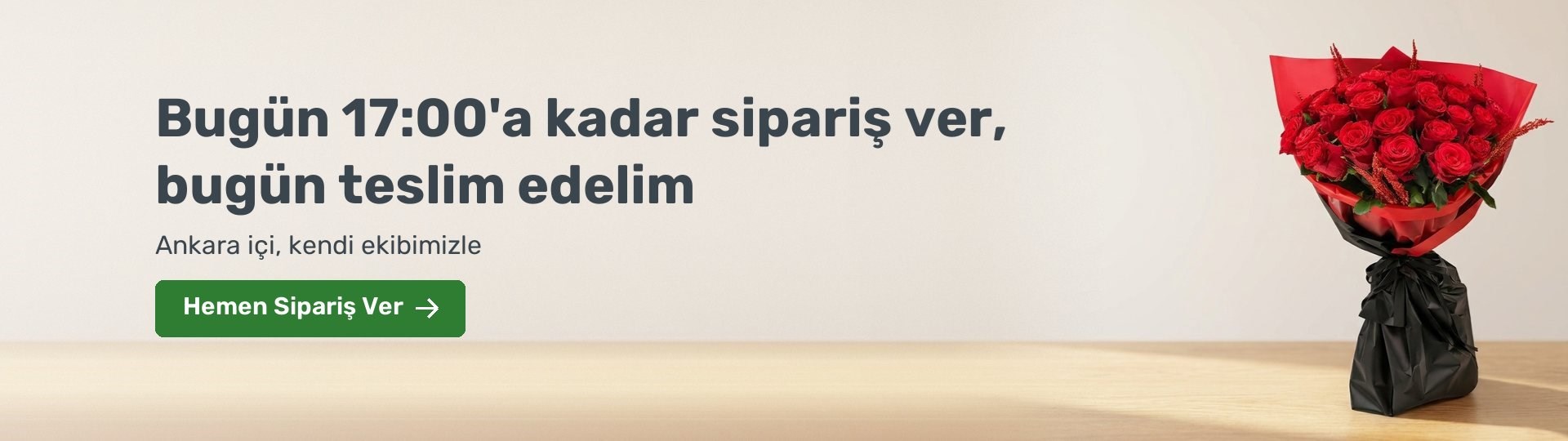 Kırmızı gül buketi. Bugün 17:00'a kadar verilen siparişler Ankara içinde aynı gün teslim edilir.